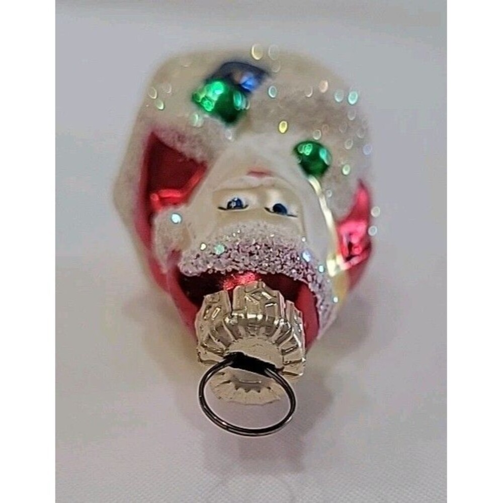 Vintage Hand Blown and Painted Glass Mica Mini Santa Christmas Ornament 2.5” - Picture 8 of 10